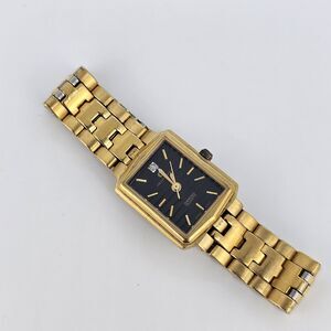 JB Champion Diamond Women's Watch 18MM Black Dial Gold Bands 5" New Battery